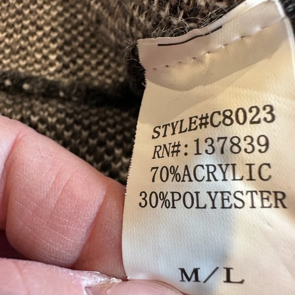 Debut Sweater Long Open Cardigan Boho Geometric Gray White Taupe Size M/L #C8023 - Picture 9 of 10